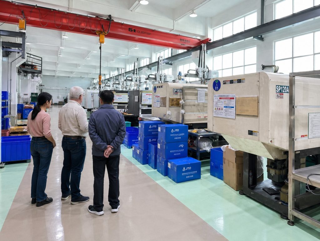 Injection molding production in a chinese factory, manufacturing plastic parts to customers in Europe and Scandinavia.